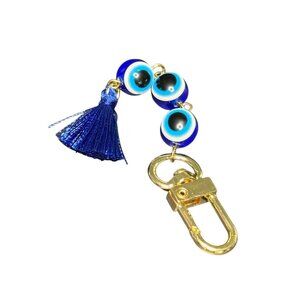 GOLD EVIL EYE BEADED TASSEL KEYCHAIN